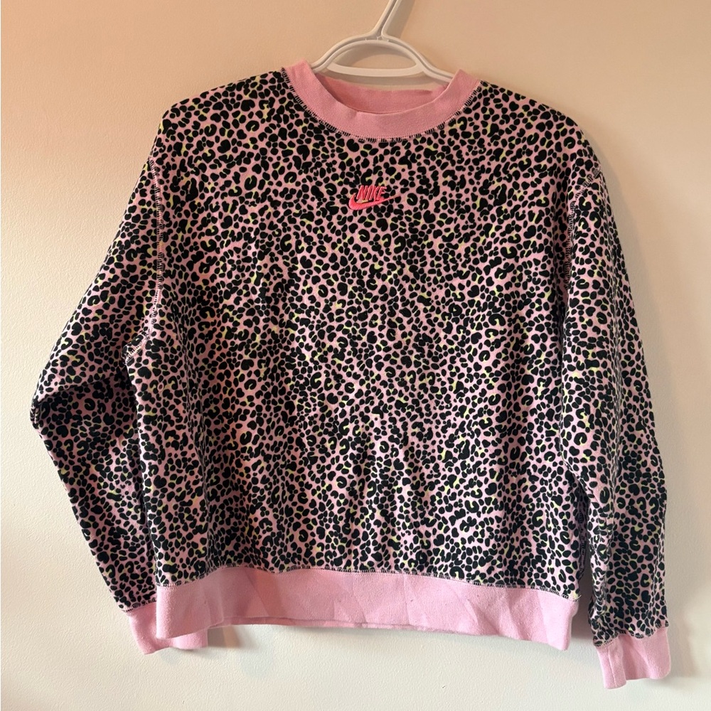 Nike Pink Leopard Print center swoosh sweatshirt XS